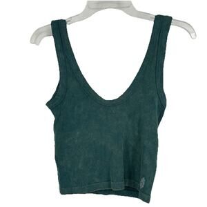 Free People Movement Go To Tank Green Cropped Ribbed Scoop Back Stretch Size M/L